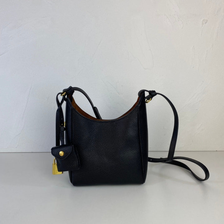 Black Pebbled Leather Mini Crossbody Bag – LUNARA