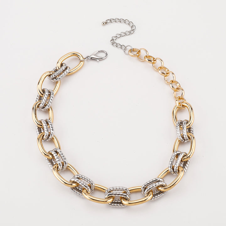 chunky chain necklace and bracelet set with mixed metal links - AUNRAL