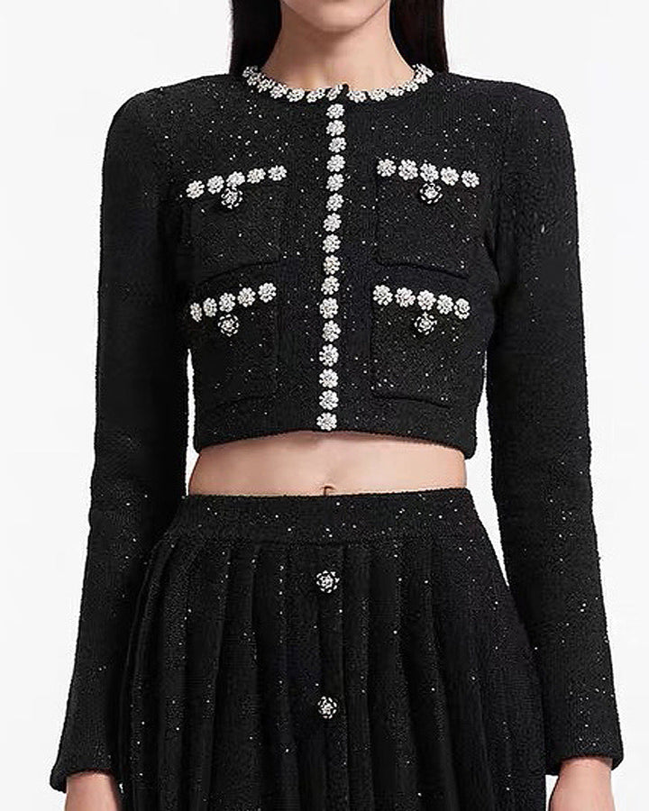 Geplooide top met uitlopende mouwen en maxi-rok set met tailleband – Rosiny 