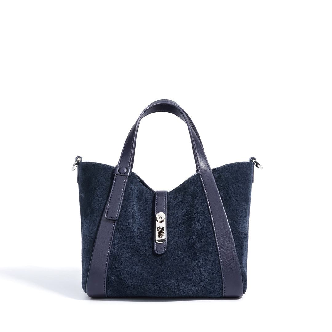 suede tote bag with leather trim and clasp – NOELLEVU