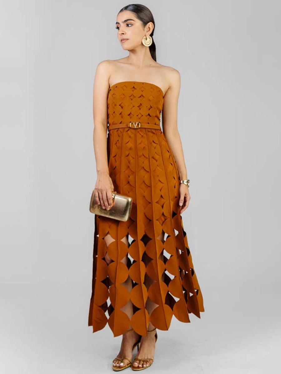 strapless cutout midi dress with geometric pattern – SIENRALY