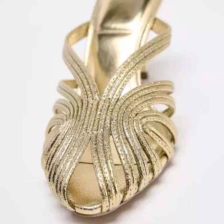 Gold Metallic Strappy Heel Sandals – LUMINA