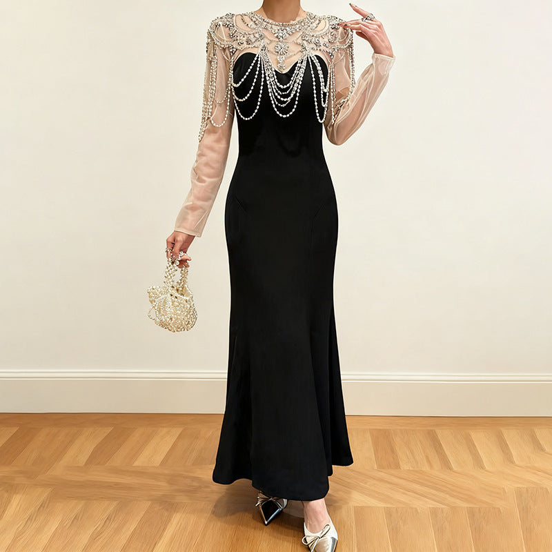 Geplooide top met uitlopende mouwen en maxi-rok set met tailleband – Rosiny 