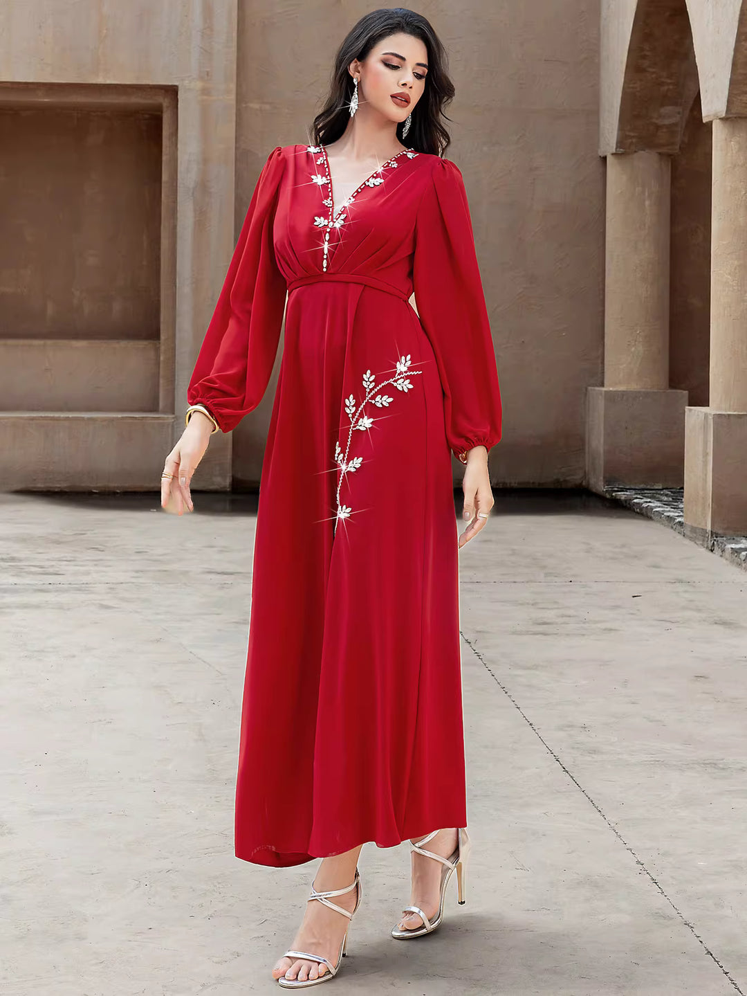 fluid draped evening dress with elongated silhouette – VELORA