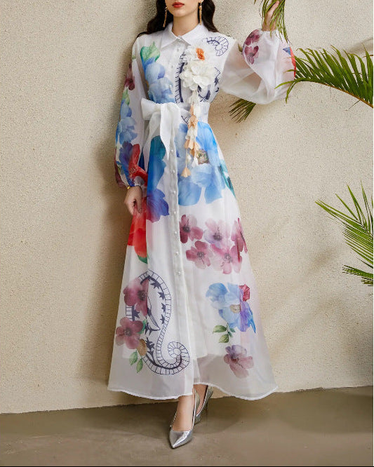 褶皱喇叭袖上衣和高腰裙套装，配腰带 – Rosiny 