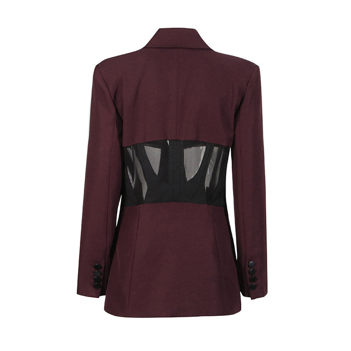 سترة منظمة مع أجزاء كورسيه شبكية – مخمل