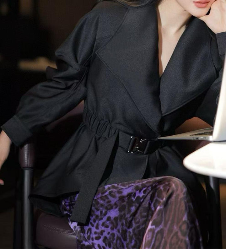 asymmetric belted jacket with wide lapel – VARESSA