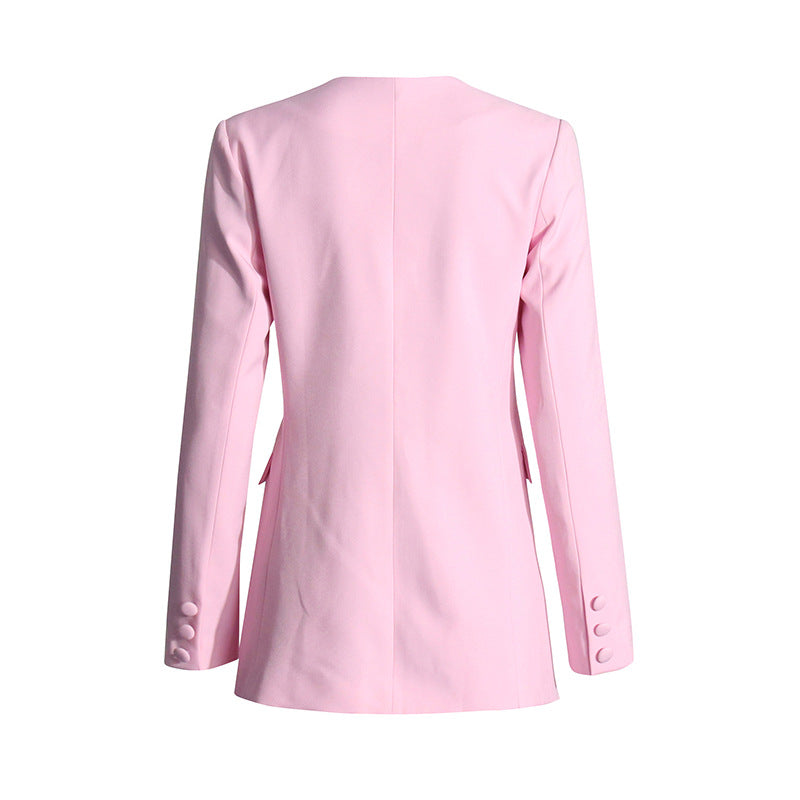 tailored pink blazer with floral accent – ROSÉLLE