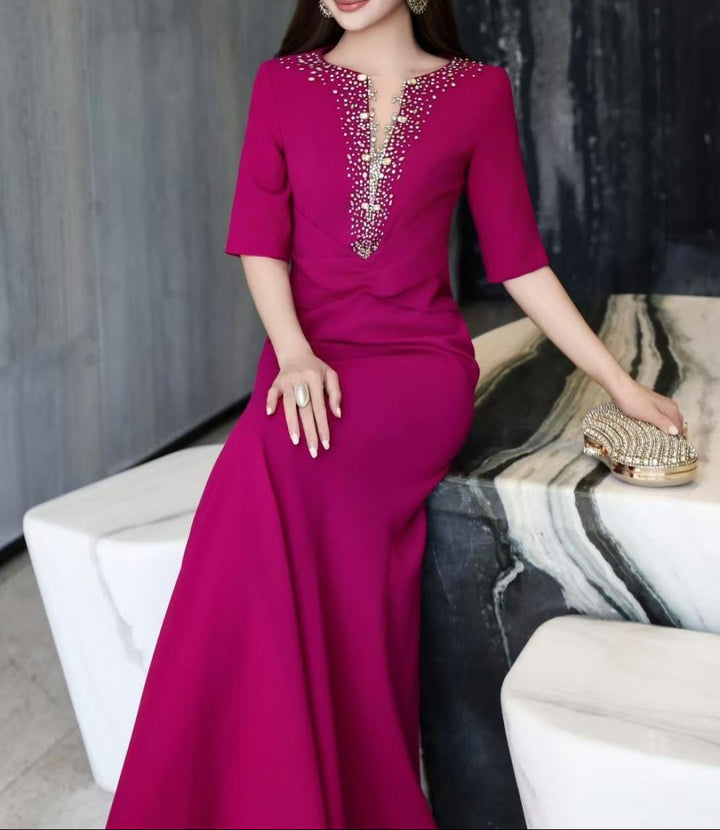 embellished deep-V mermaid dress – MAGENTA LUXE