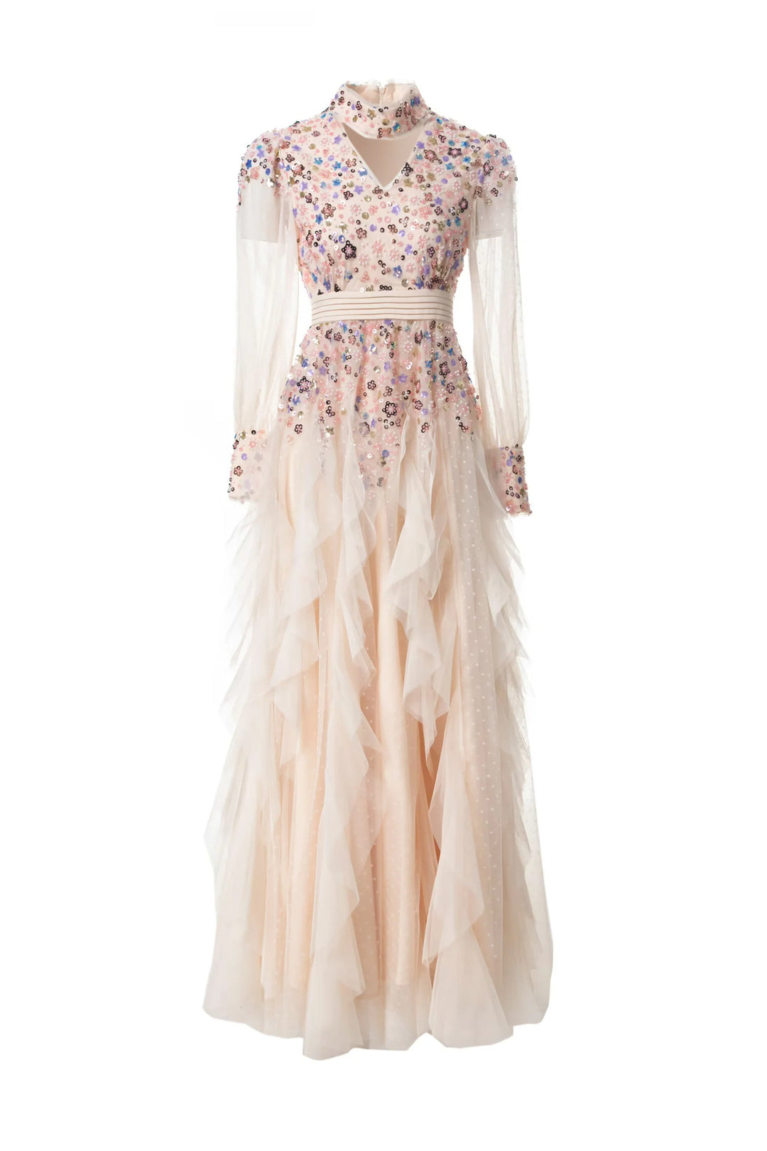 long-sleeve tulle gown with embellished bodice – AURORA