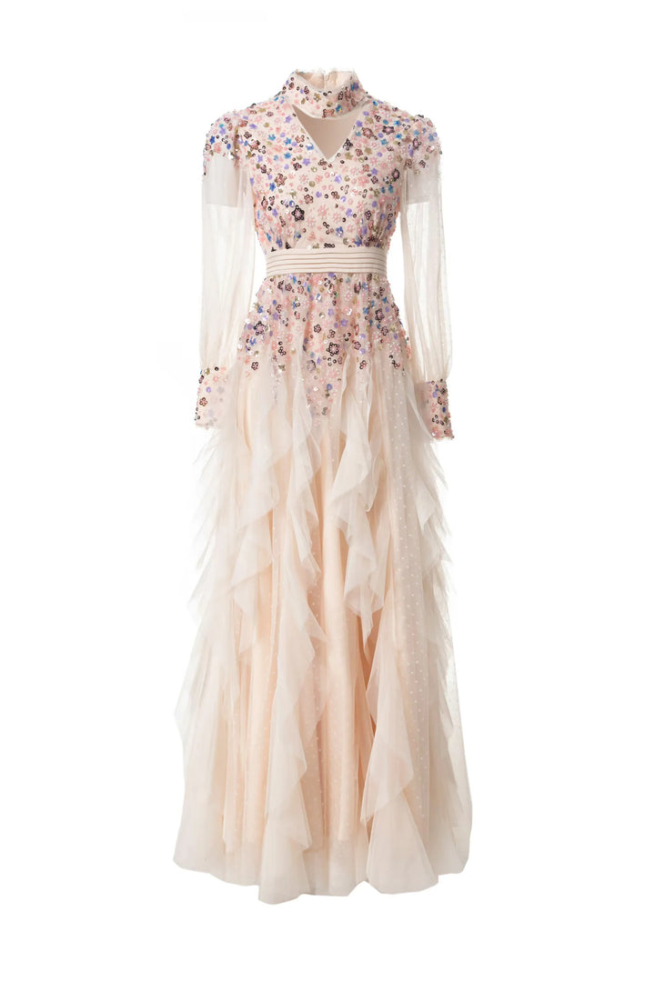 long-sleeve tulle gown with embellished bodice – AURORA