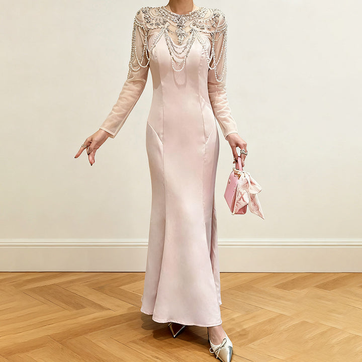 Geplooide top met uitlopende mouwen en maxi-rok set met tailleband – Rosiny 