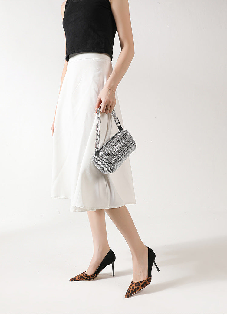 حذاء بكعب مدبب بطبعة جلد النمر وجلد سويدي أسود متباين - سولادو