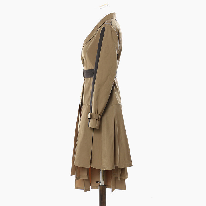 Belted trench-style midi dress with pleated skirt panels – TRENZA