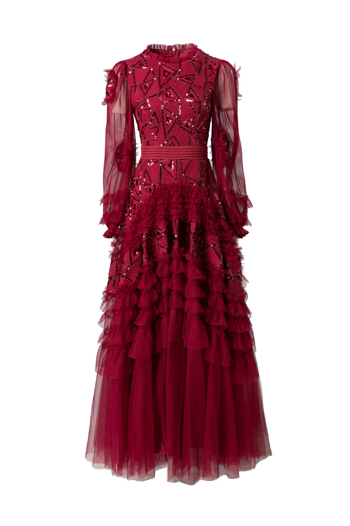 embroidered tulle gown with layered ruffle skirt – AURORA