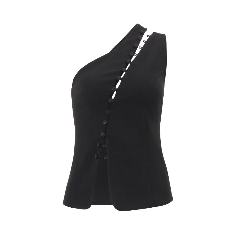 asymmetric one-shoulder corset top with hook detail – VANTIS