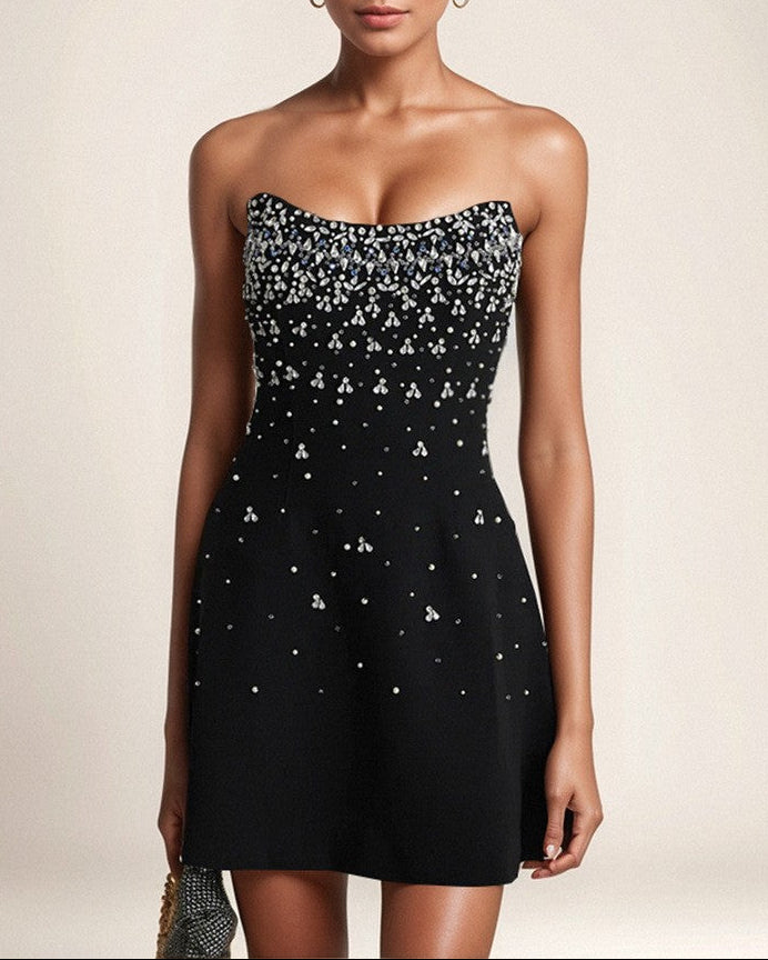strapless mini dress with crystal embellishments – LUMINA