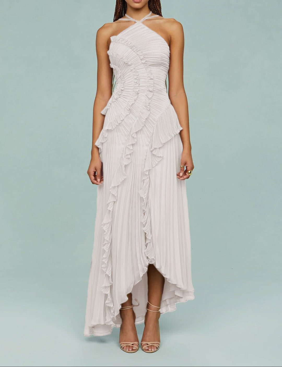 فستان هالتر مطوي مع كشكشة متتالية – أميكا