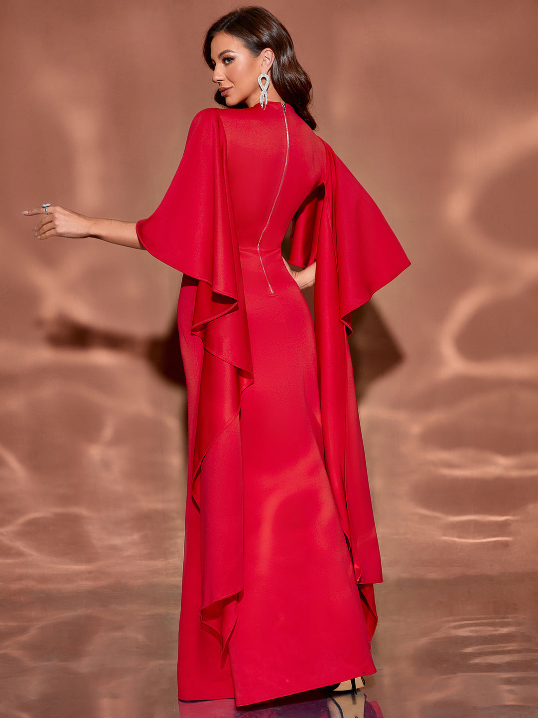 ruffled sleeve gown with flowing side cape – AURELIXA