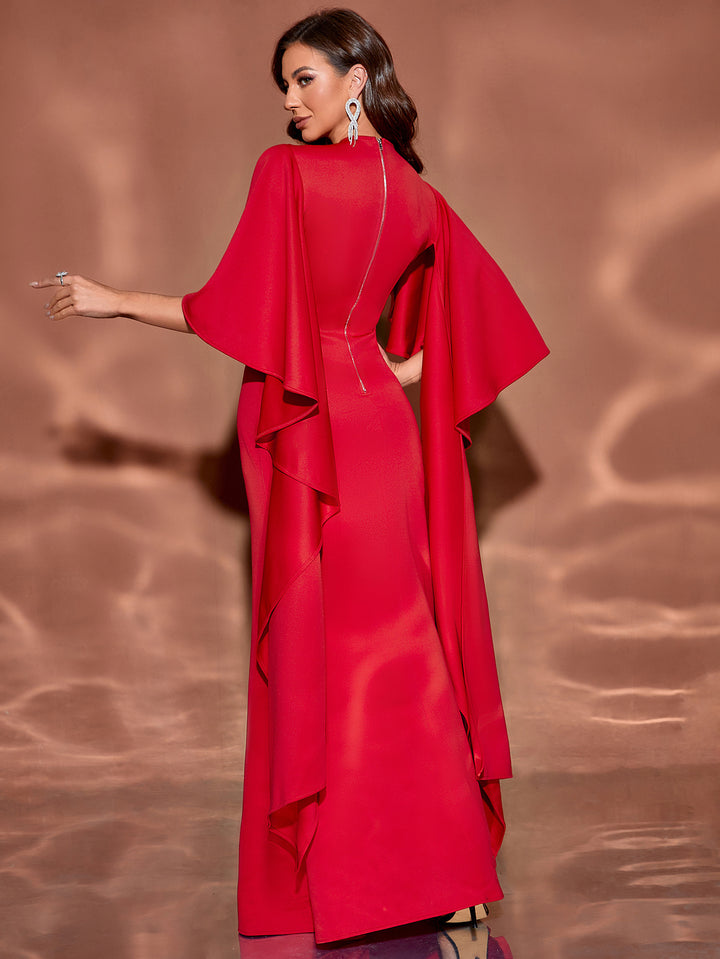 ruffled sleeve gown with flowing side cape – AURELIXA