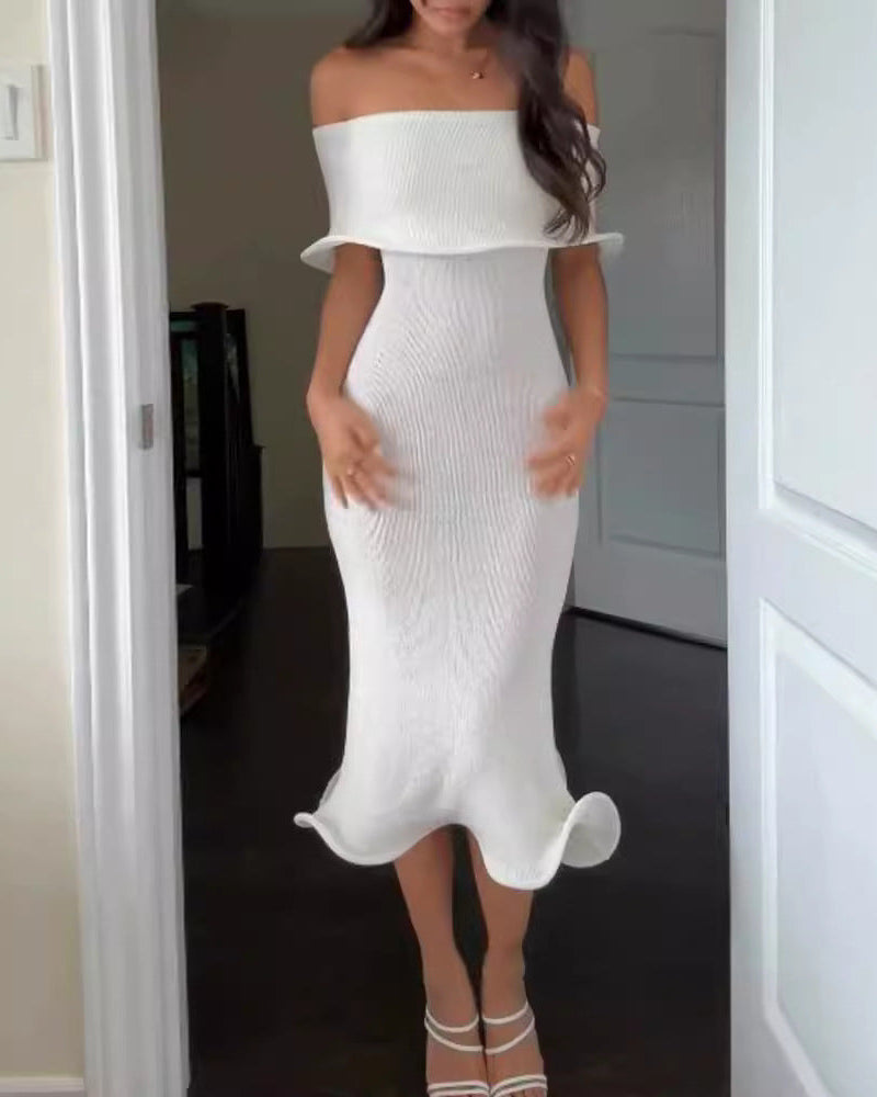 Haut à manches évasées plissées et ensemble jupe longue avec ceinture à la taille – Rosiny 