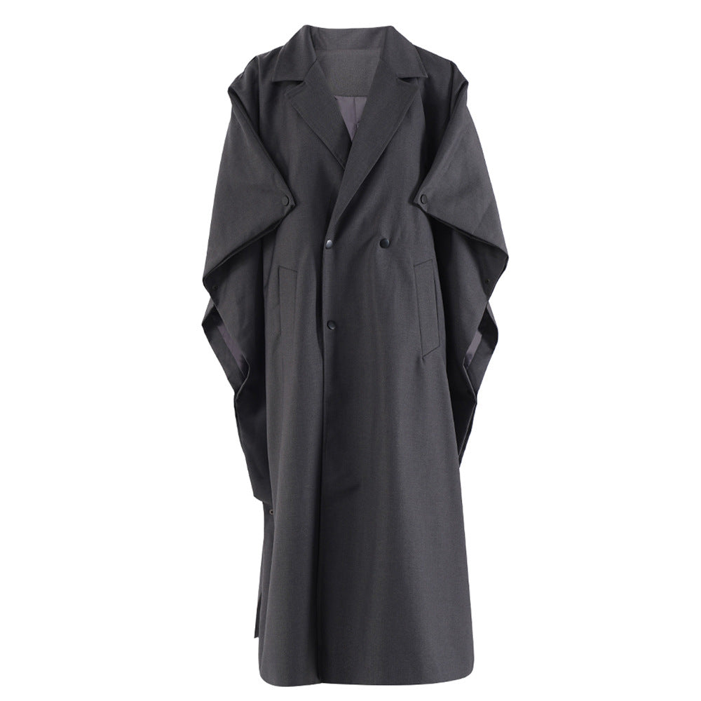 oversized cape-style trench coat with structured lapels – UMBRA