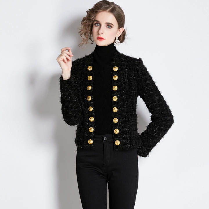 textured jacket with gold buttons – LURELIA