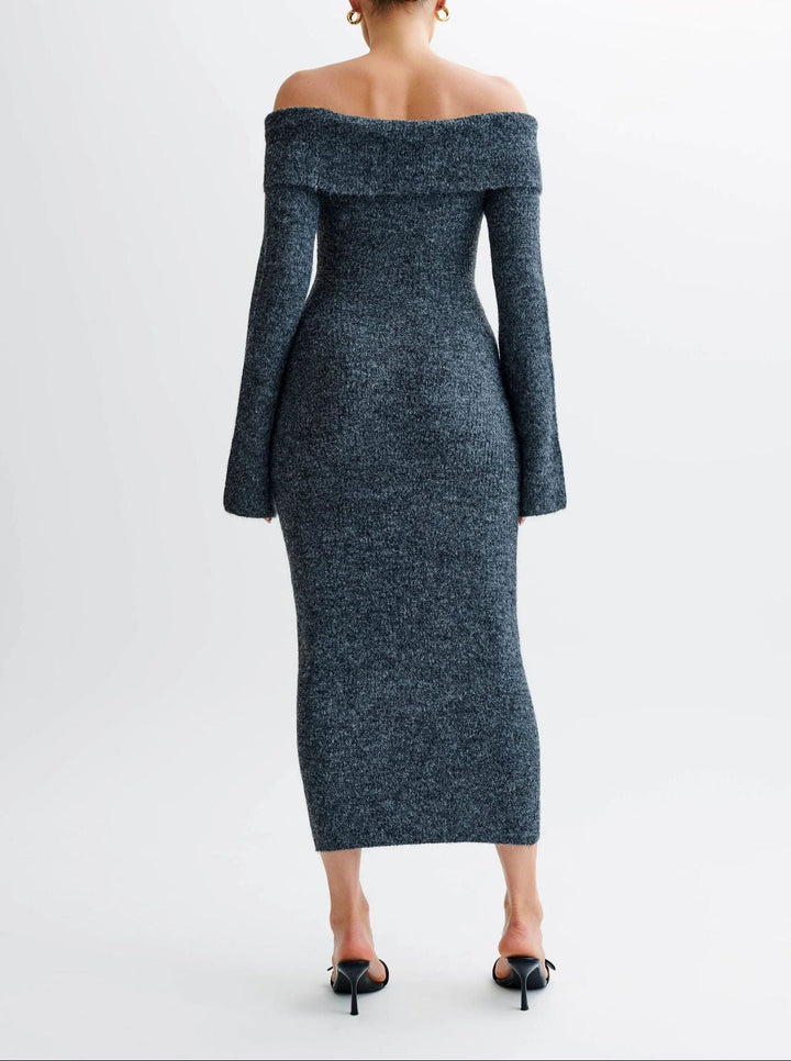 off-shoulder knit bodycon dress with front clasp – MAELLE