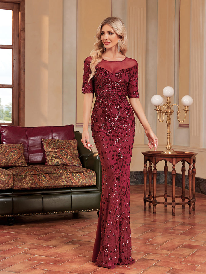 embellished illusion gown with half sleeves – RADIANCE