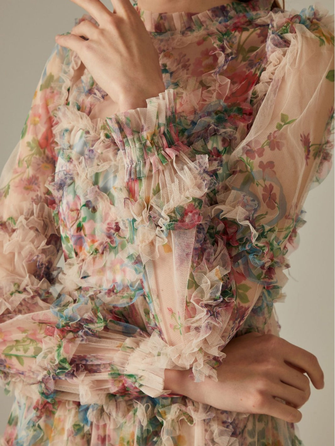 sheer floral tiered tulle gown – FIORELLA