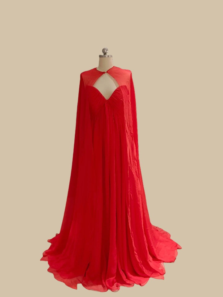 strapless chiffon gown with flowing cape - AURORVA-1