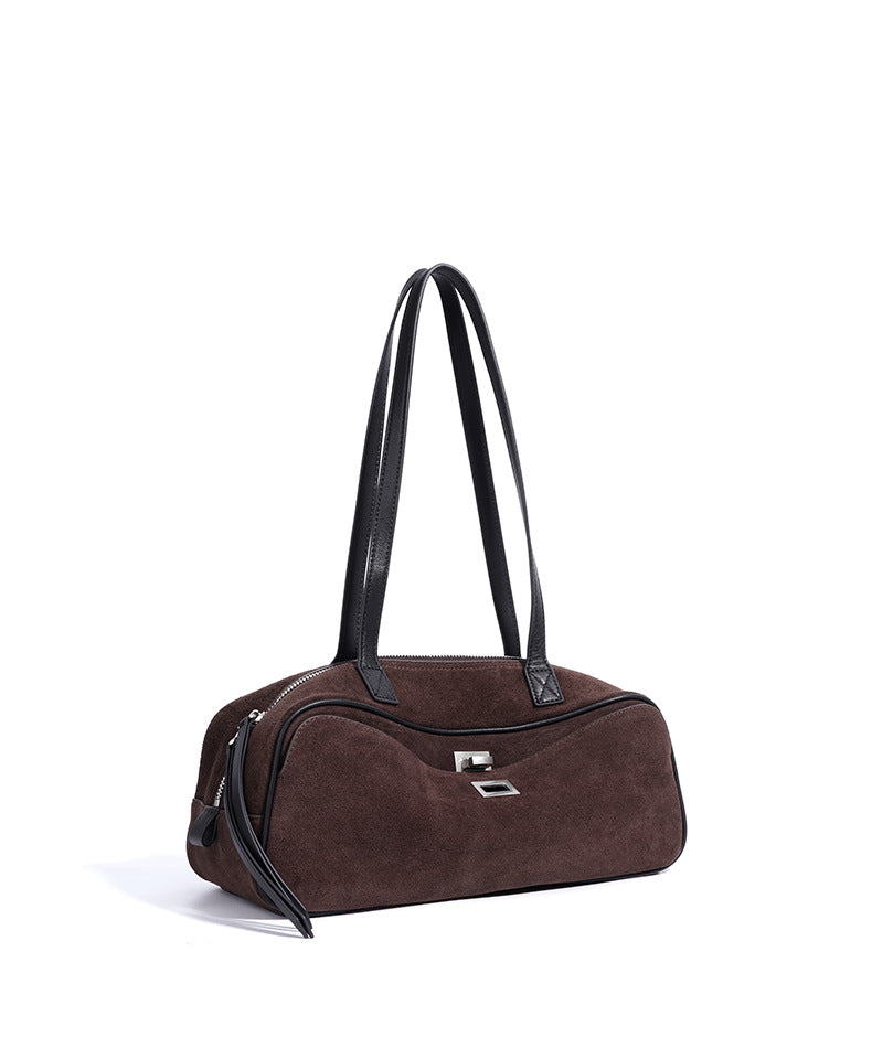 suede shoulder bag with contrast leather straps – SIENNALA