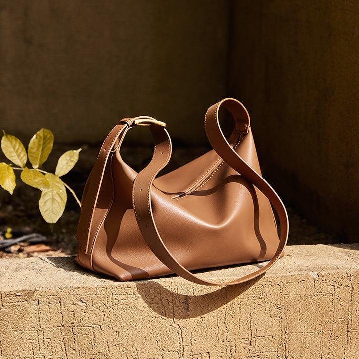 soft leather shoulder bag with buckle strap – ARYKLA