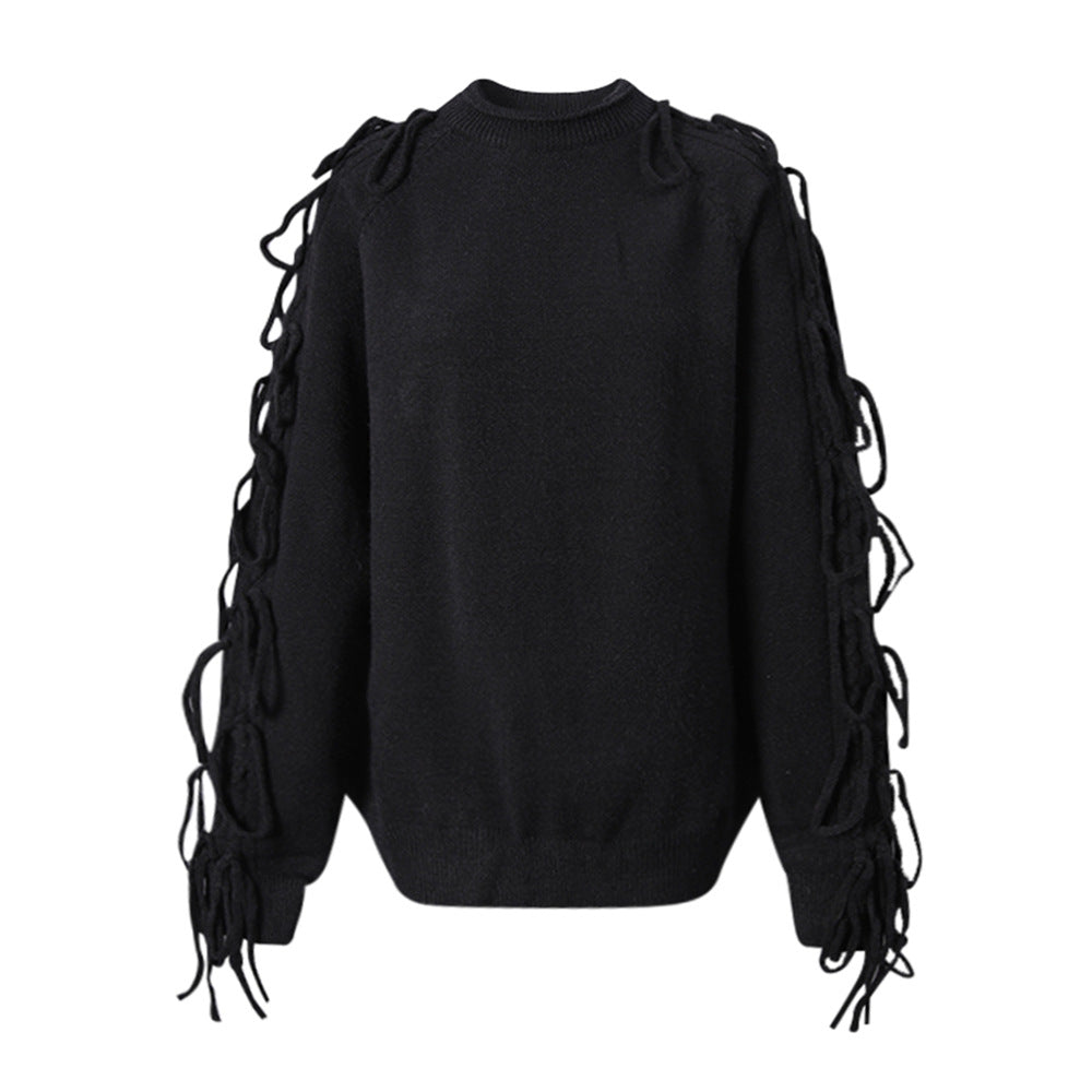 lace-up sleeve knit sweater with relaxed fit – NOCTIS
