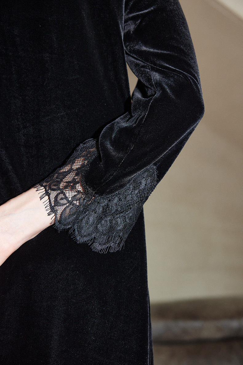 Velvet Midi Dress with Lace Trim – LACE
