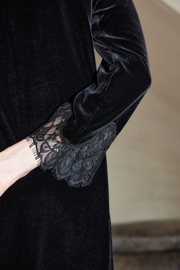 Velvet Midi Dress with Lace Trim – LACE