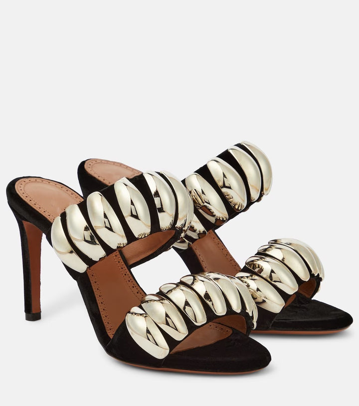 plexi-strap heels with metallic cuff – NOIR