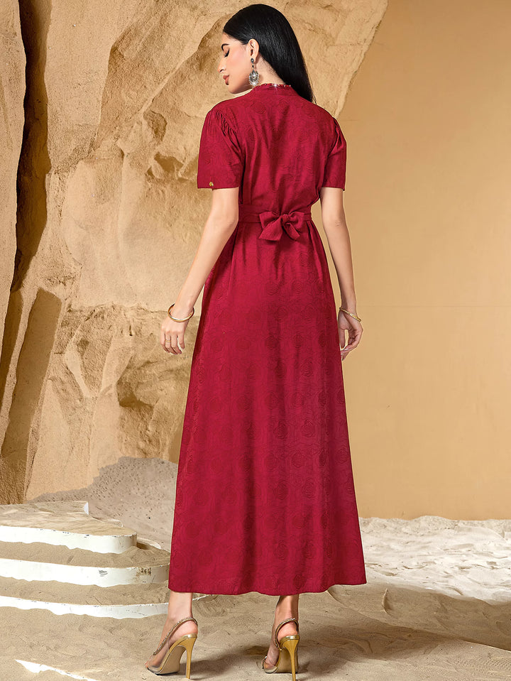 short-sleeve jacquard dress with open abaya - AMARAK