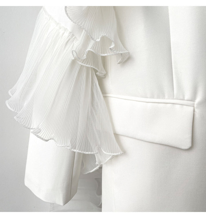 Geplooide top met uitlopende mouwen en maxi-rok set met tailleband – Rosiny 