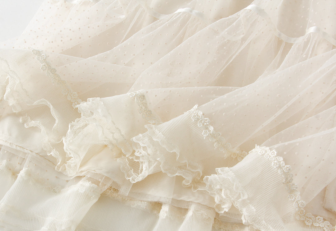 tiered dotted tulle midi skirt with lace trim – ELIORA