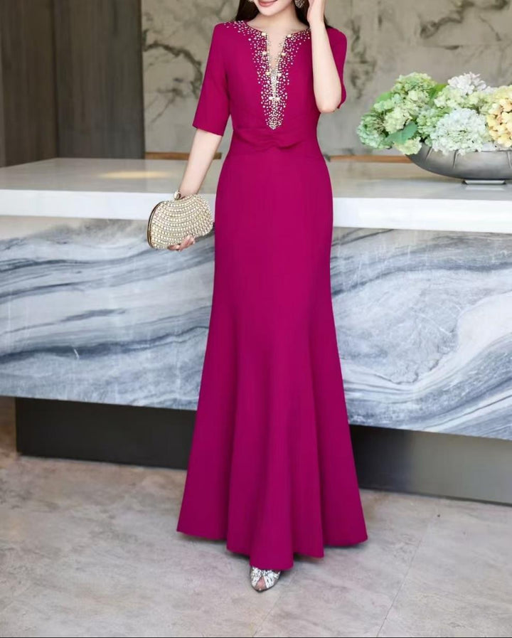 embellished deep-V mermaid dress – MAGENTA LUXE