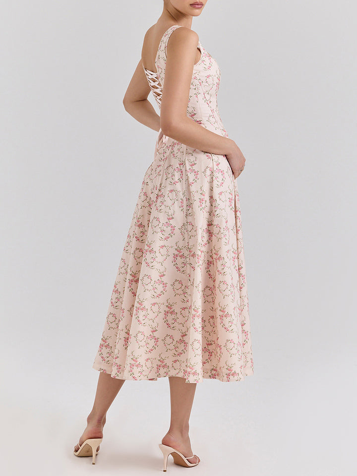 sleeveless floral print flared dress – ROSALIEK