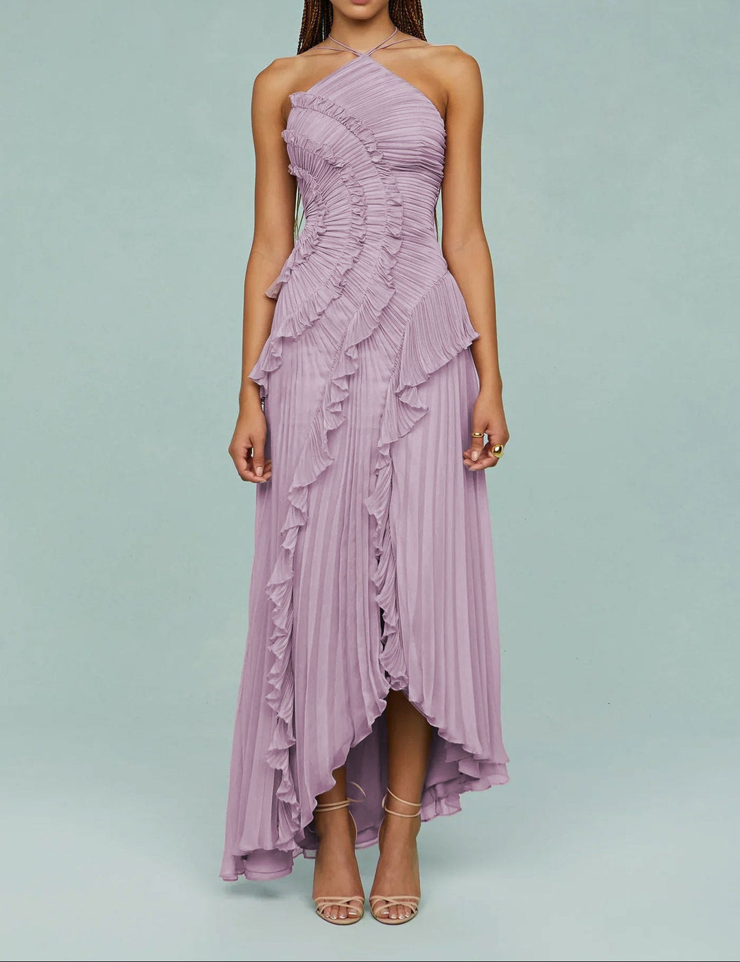 فستان هالتر مطوي مع كشكشة متتالية – أميكا