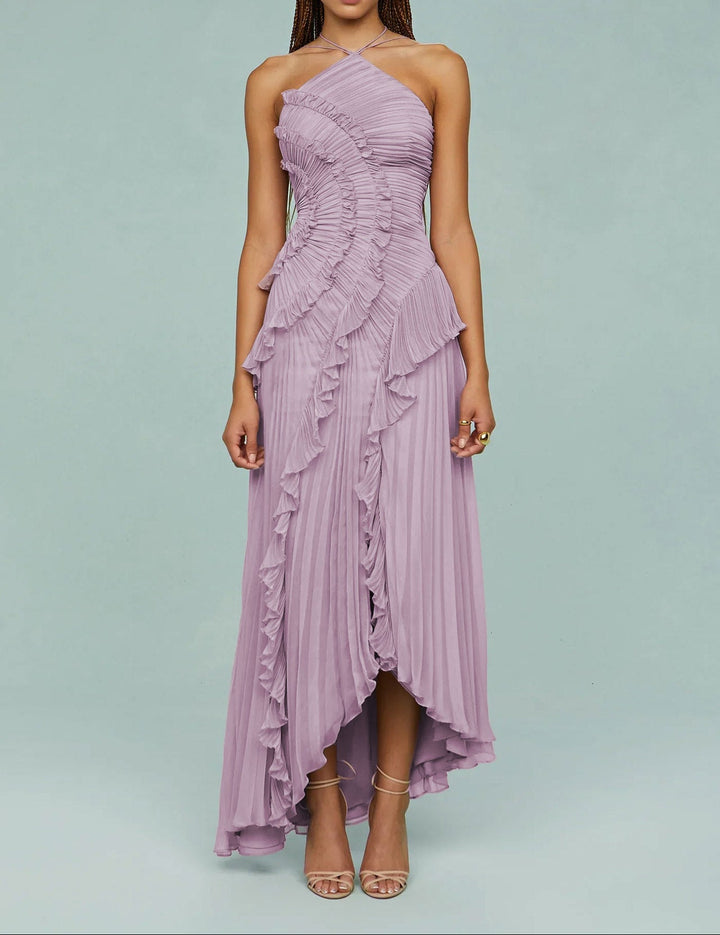 فستان هالتر مطوي مع كشكشة متتالية – أميكا