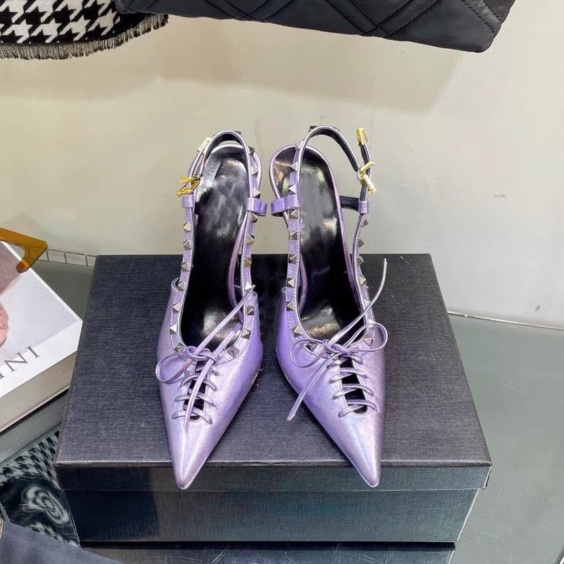 pointed-toe slingback pumps with studded trim – VALERA