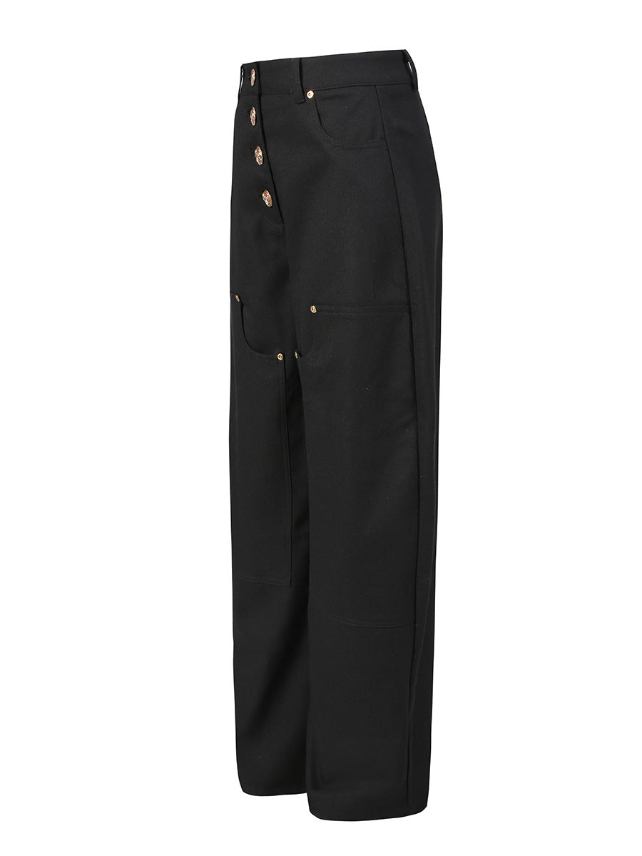 high-waisted wide-leg pants with gold button detail – ASOO