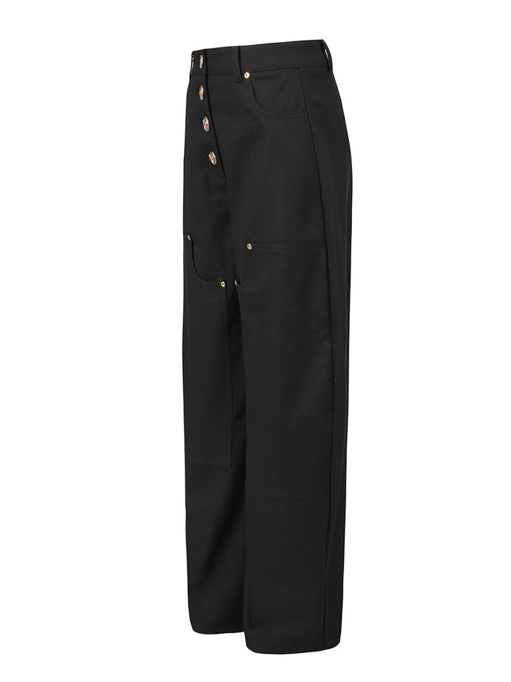 high-waisted wide-leg pants with gold button detail – ASOO
