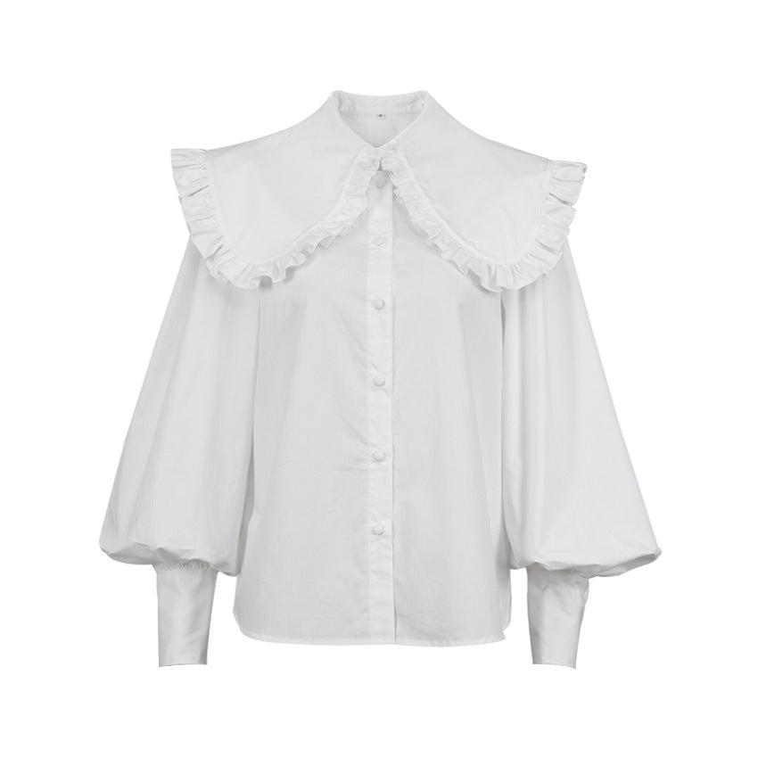 puff-sleeve blouse with oversized ruffled collar – ELARA