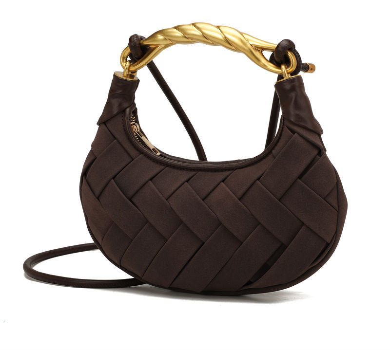 woven mini shoulder bag with gold twisted handle – KARMA