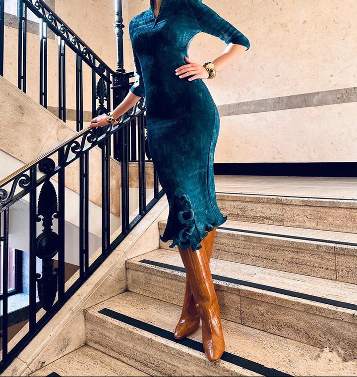 caramel knee-high leather boots with curved heel – SIENNA